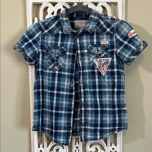 GUESS Kids Navy Plaid Button-Down Shirt